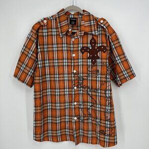 Royal Republic Button-Up Shirt Mens L Orange Front Back Graphic‎ Short Sleeve
